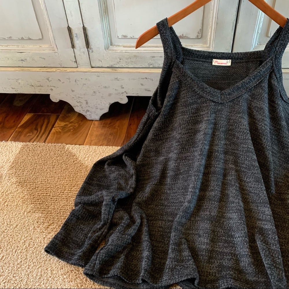 New Grey Cold Shoulder Knit Top Sweater - Picture 4 of 6